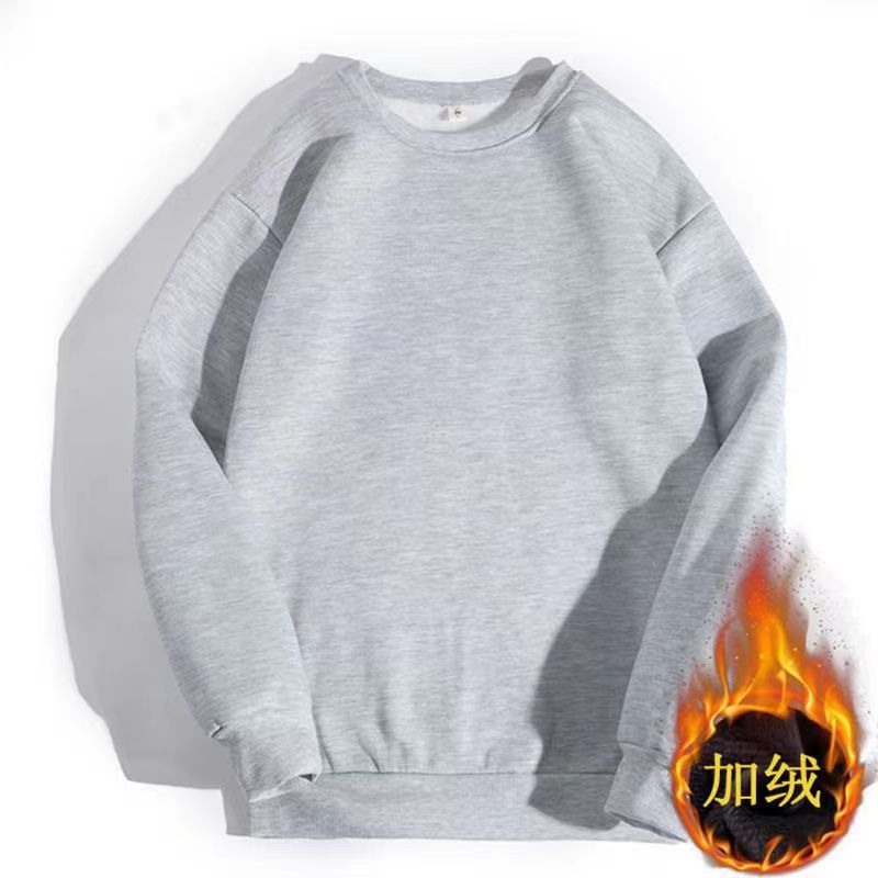 男士秋冬季纯色圆领卫衣潮流加绒宽松百搭运动休闲简约上衣情侣装