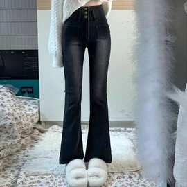 修身微喇牛仔裤女士秋冬季2023新款复古辣妹高街显瘦阔腿喇叭长裤