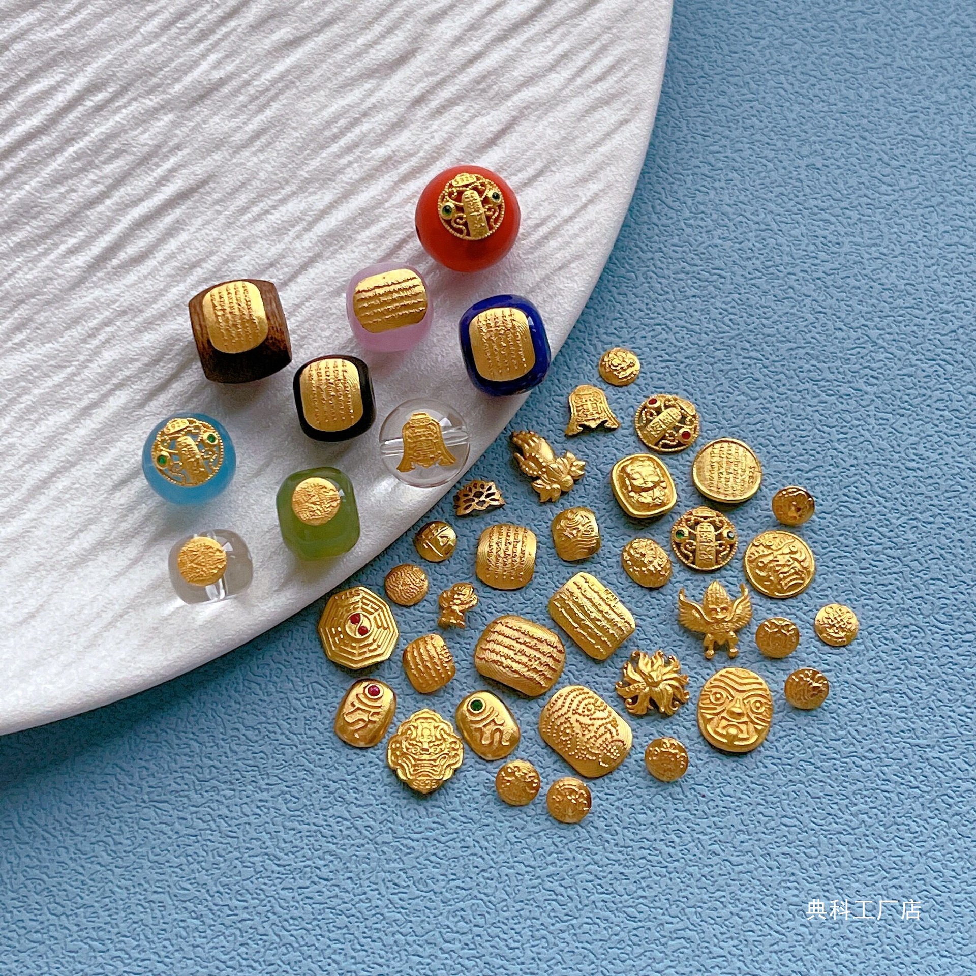 古法金s银镀K金配件美甲贴片珠子贴片扎基拉姆九尾狐五条经