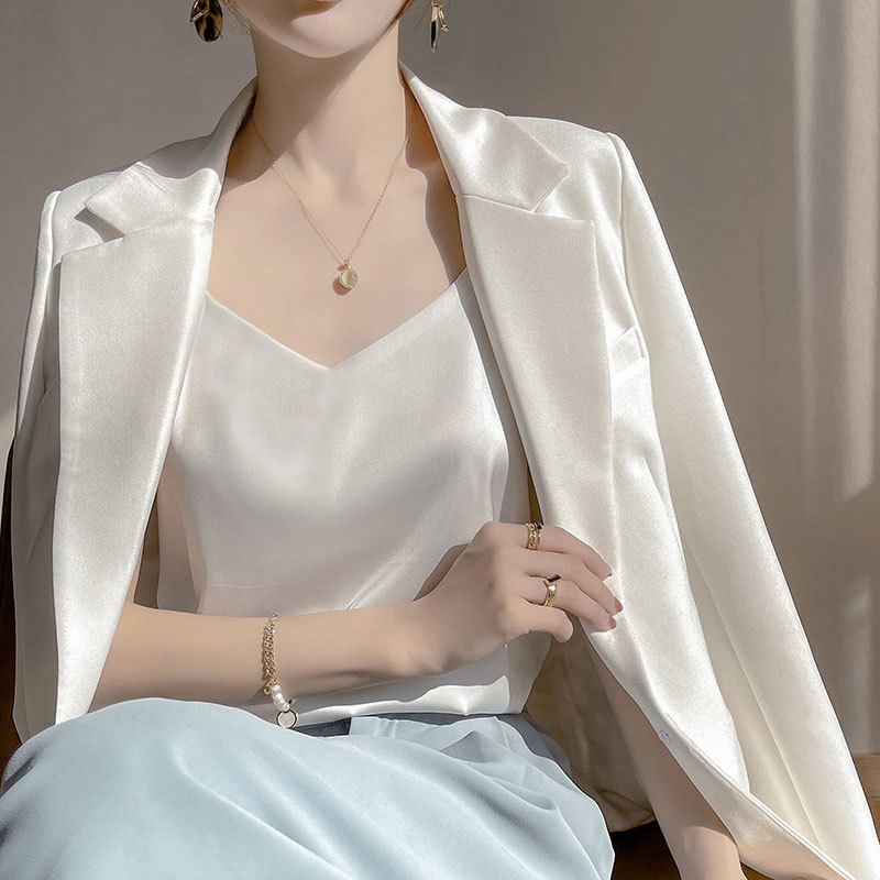 Women's Camisole White Beautiful Back Acetic Acid Silk Top Satin Summer Suit Imitation Mulberry Silk Base Shirt