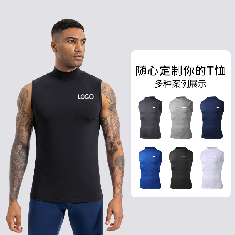 Hombre respirante chaleco de secado rápido cuello vertical ropa de fitness ajustada atletismo correr camiseta deportiva sin mangas verano