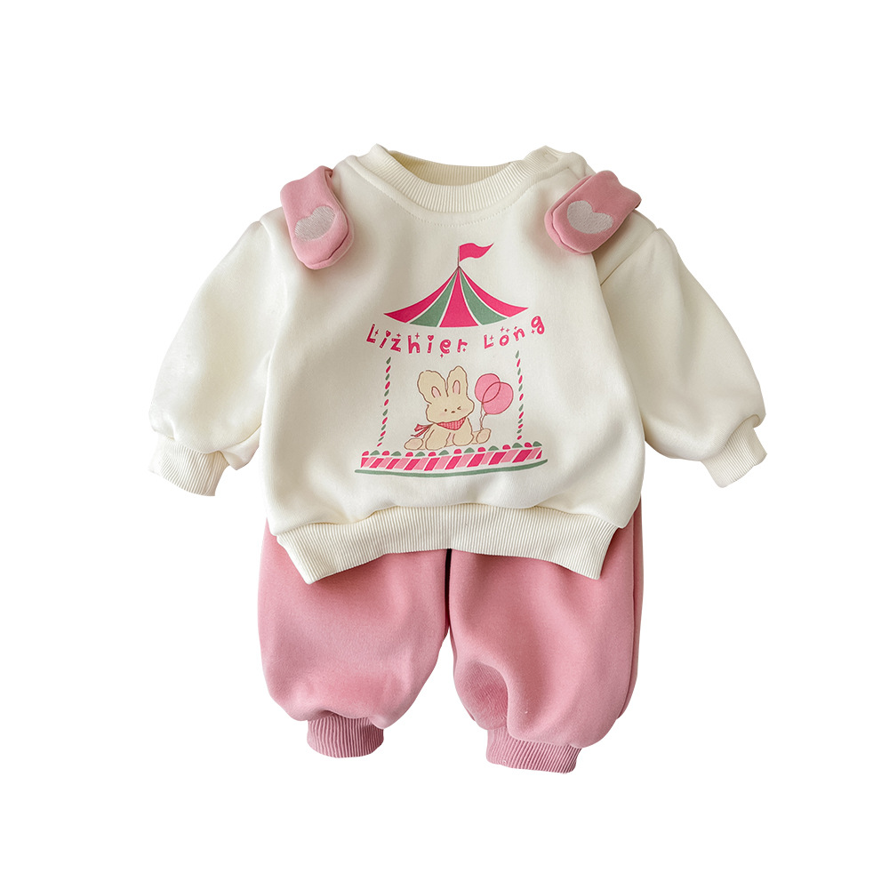 2024 nuevo traje para niños de otoño e invierno 1-3 años de edad, suéter grueso y cálido, suéter, traje de dos piezas