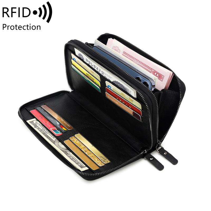 2023新款RFID防盗刷男式钱包多功能商务手拿包大容量双拉长款钱包