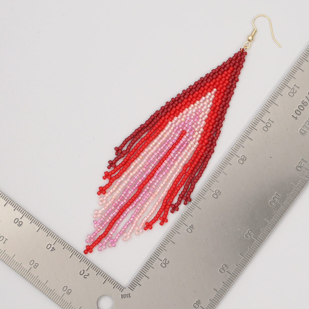 Exotic geometric handworn rice bead tassel earringspicture1