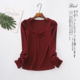 Осенний ретро лонгслив, квадратный вырез, облегающий крой