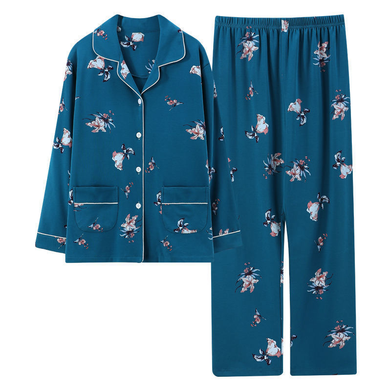 Middle-aged and elderly cotton pajamas Women's Spring and Autumn long-sleeved middle-aged mother plus size cardigan suit old lady home wear