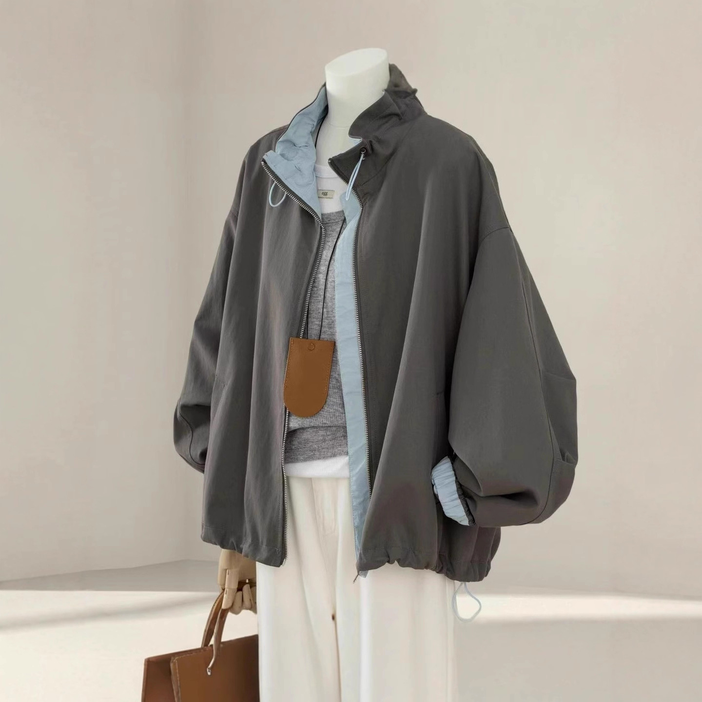 High-End Korean Style Lazy Style Stand-Up Collar Work Jacket for Women Petite 2025 Autum New Casual Short Jacket