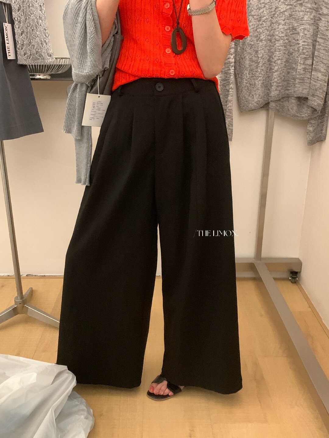 Quần culottes nữ ống rộng cạp cao dáng suông phong cách tối giản — màu đen, Xám cacbon, Xám bạc, màu trắng chi tiết 7