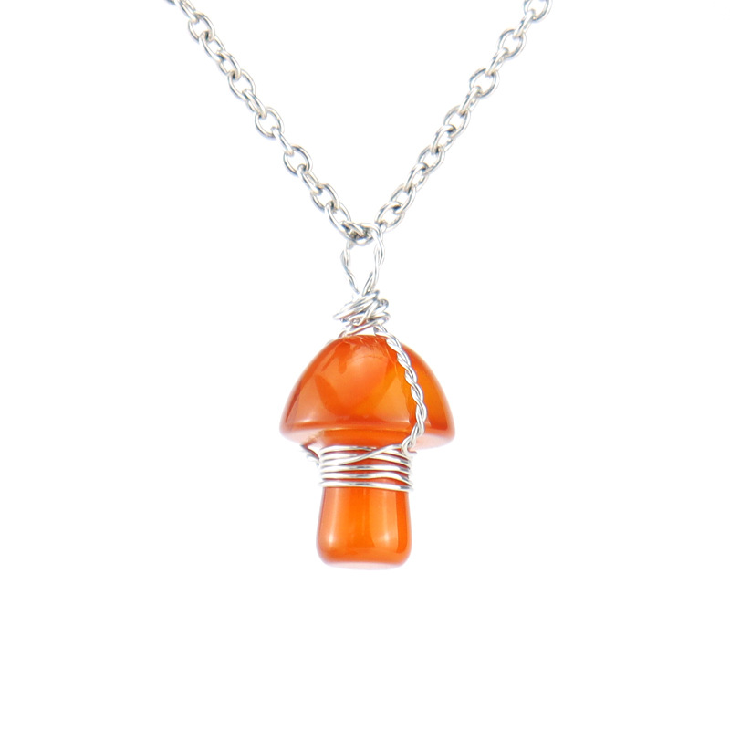 Retro Mushroom natural stone Copper Handmade Pendant Necklace 1 Piece