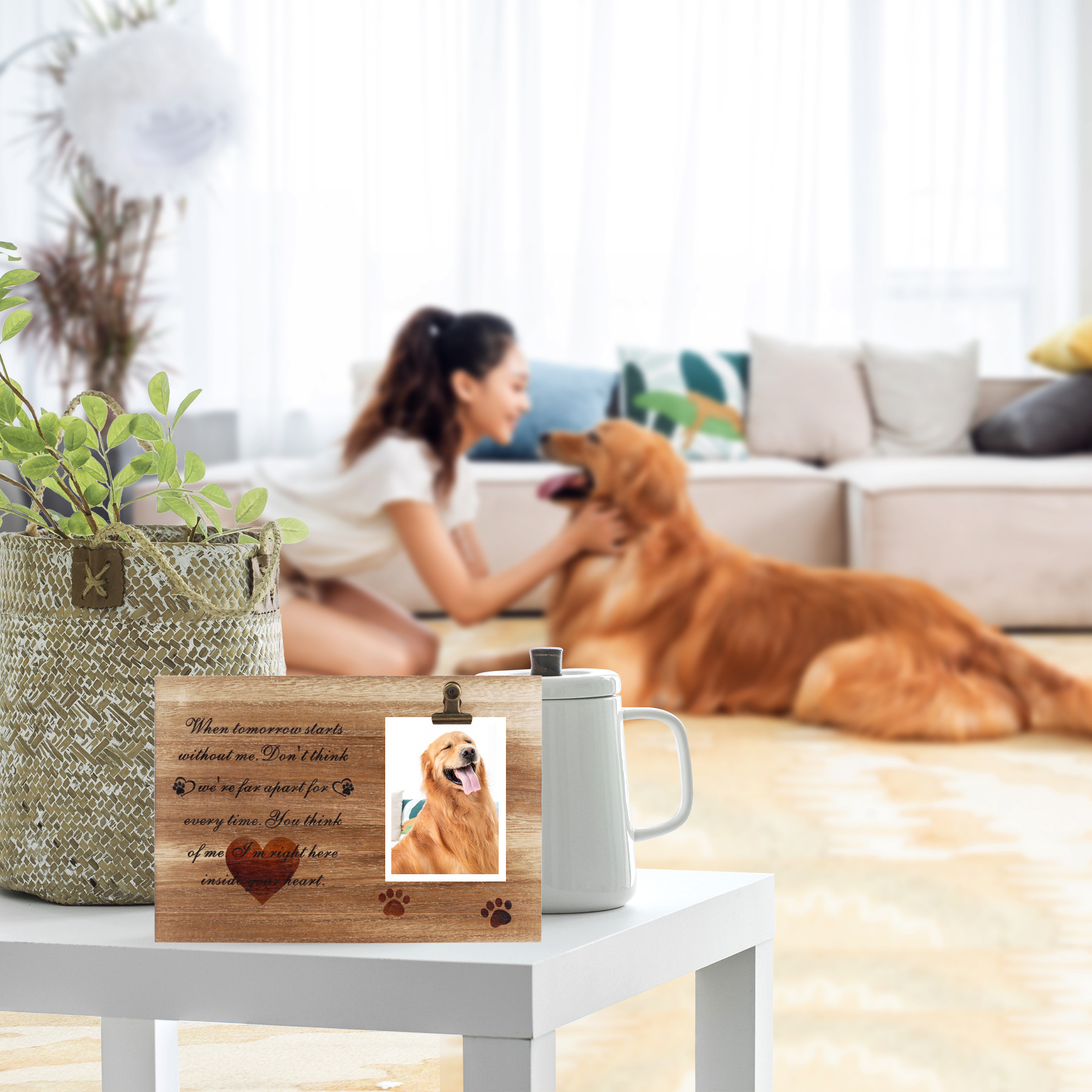 Amazon nuevo marco de fotos conmemorativo de madera decoración perro de madera con clip Marco de Fotos decoración dormitorio invitado