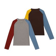⌜炫暖撞色tee⌟腈纶插肩袖混纺拼接撞色内搭修身休闲百搭打底衫