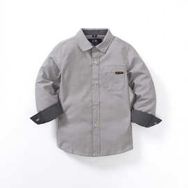 儿童衬衫新款中童外贸长袖浅灰色休闲中小童刺绣男童2025新款