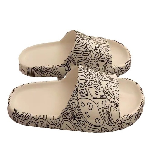 Doodle Couple Slippers Soft Sole Comfortable Summer Non-Slip Outdoor Wear Home Indoor Bathroom Cartoon Pattern Women's Cooling Slippers