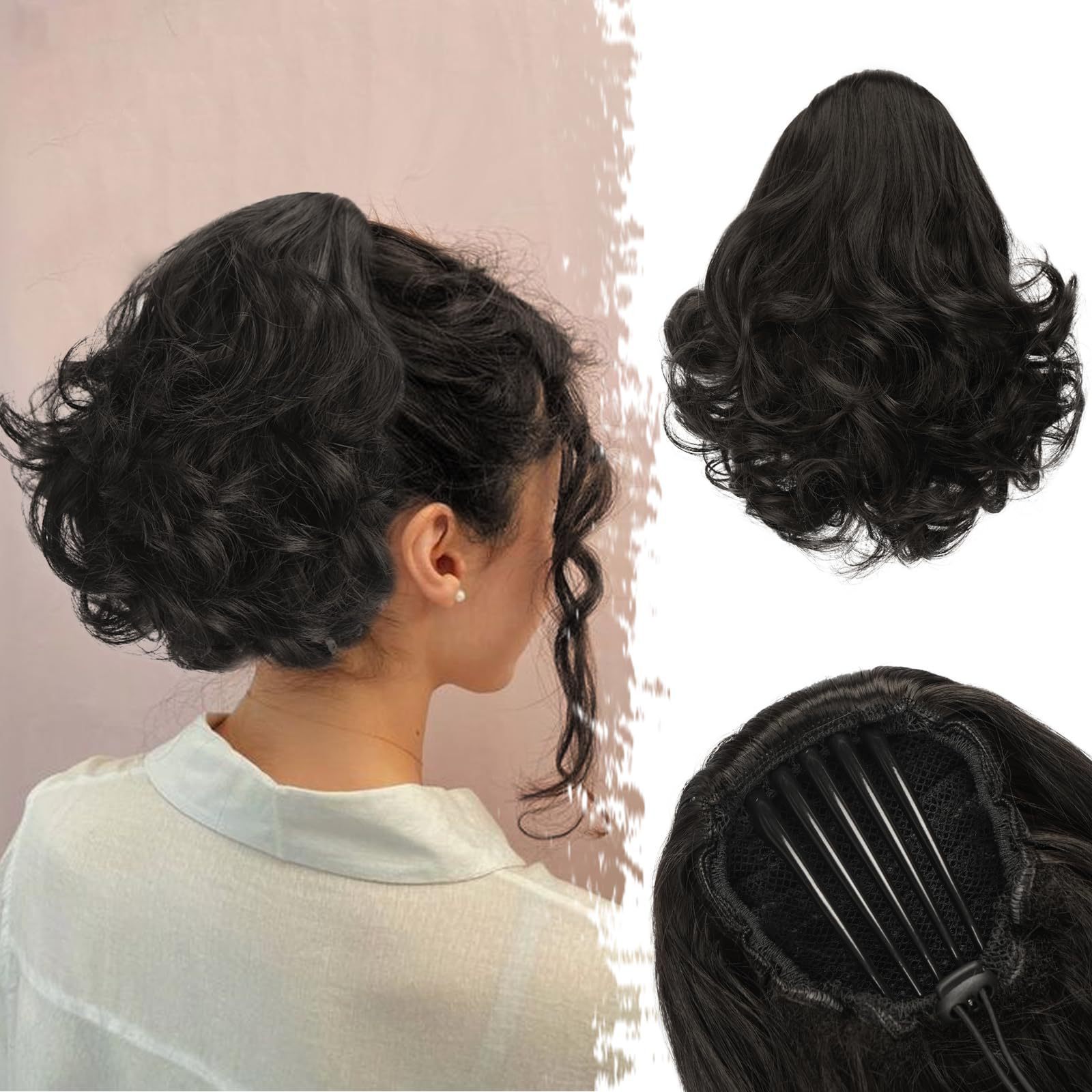 Hair comb clip drawstring short wave ponytail