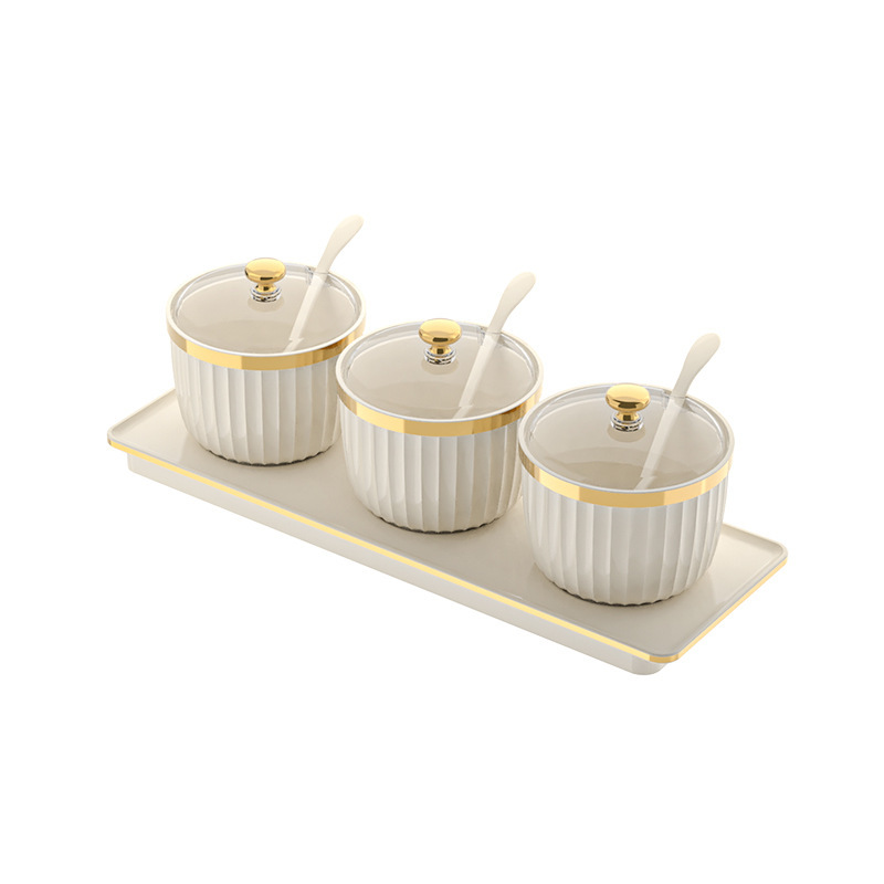 Cocina condimento caja combinación traje hogar sal MSG tarro condimento tarro luz lujo oro borde condimento tarro inmersión almacenamiento