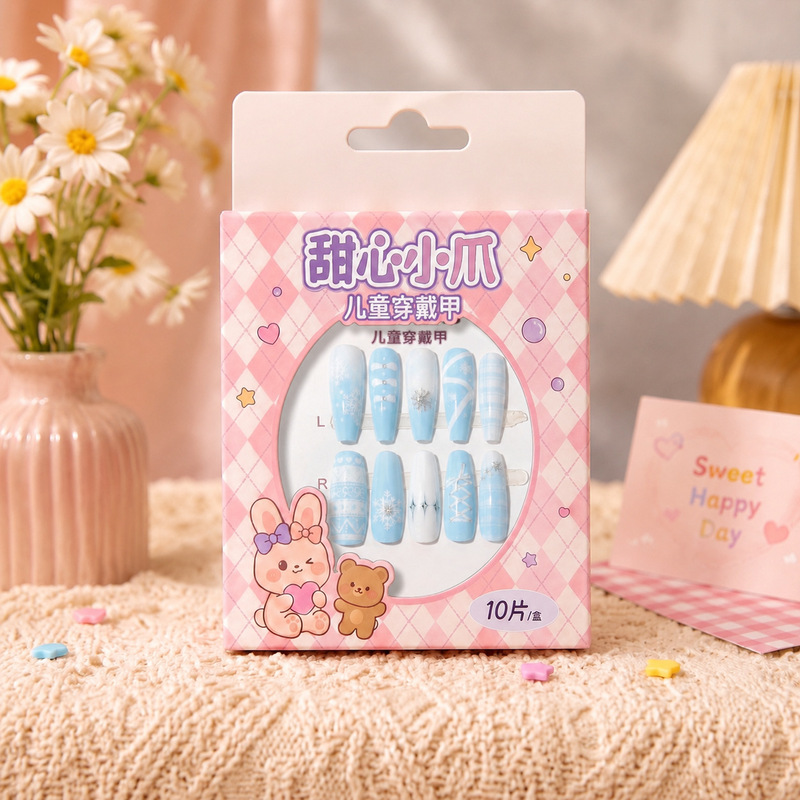 Children's nail art wearable nail tips for kids aged 10 and 12, specially designed for elementary school students, short style that enhances skin tone Children's nail art wearable nail tips for kids aged 10 and 12, specially designed for elementary school students, short style that enhances skin tone
