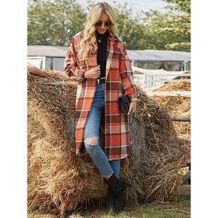 H 72971 Plaid woolen windbreaker ����ë���L�����׿羳��
