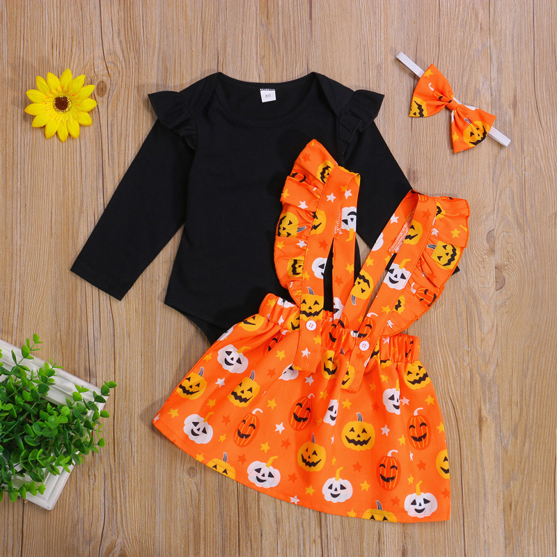 Halloween Fashion Pumpkin Printing Cotton Girls Clothing Sets display picture 5