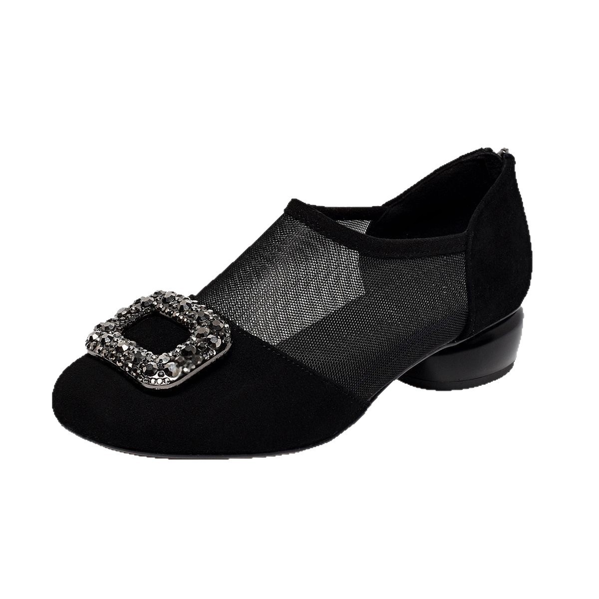 Zapatos de malla de moda explosiva primavera y verano 2026 nuevos zapatos de zapato con cremallera de talón bajo, zapatos de cabeza redonda para mujeres