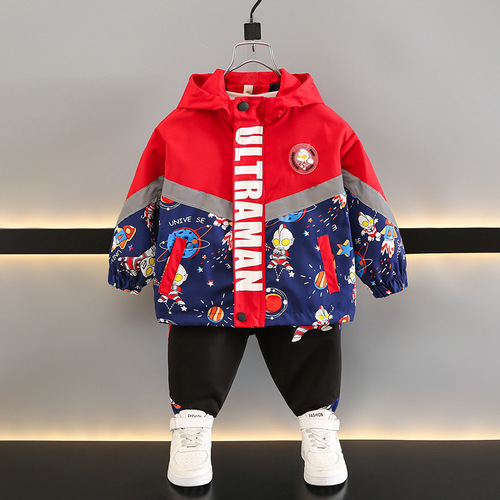 Ultraman boys' windbreaker coat 23 new style fashionable baby spring and autumn top children's autumn clothing cool and stylish trench coat