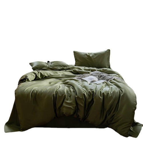 Laser 60-Thread Lyocell Tencel Four-Piece Set Summer Cool Feeling Duvet Cover Bed Sheet Silk Smooth Naked Sleep Color Matching Bedding 