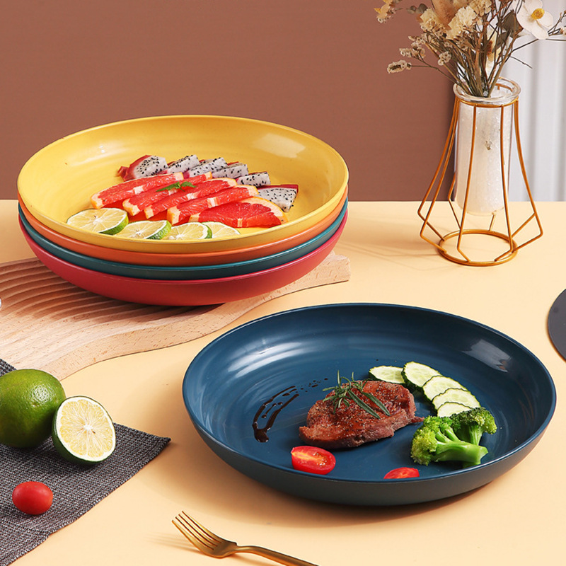 Younis Wheat Straw Japanese 23cm Dinner Plate Home Steak Dessert Plate Home Student Salad Fruit and Vegetable Plate