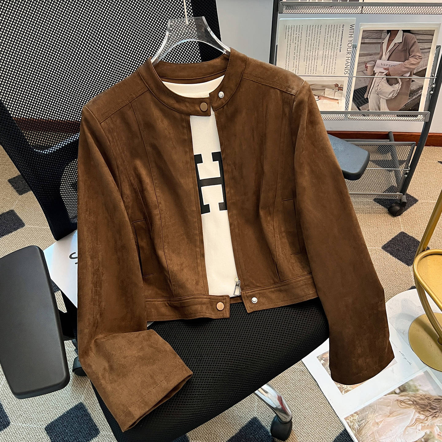 Maillard Brown Suede Motorcycle Jacket Women's Short 2025 Early Autumn New Retro Small Jacket
