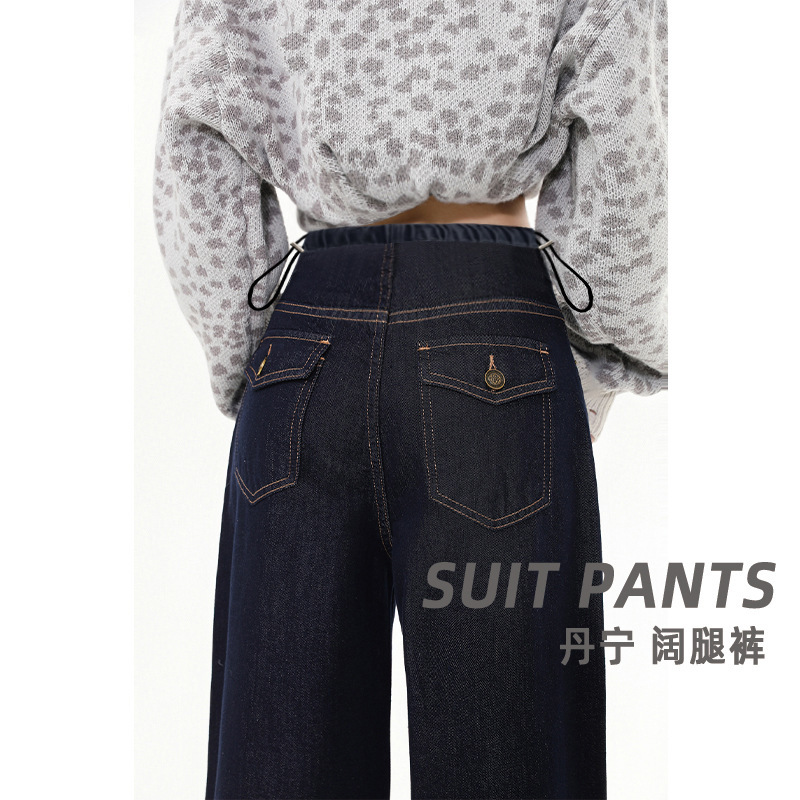 Denim blue high-waisted maternity wide-leg loose pants for fall and winter 2025, slimming casual maternity long pants for women Denim blue high-waisted maternity wide-leg loose pants for fall and winter 2025, slimming casual maternity long pants for women