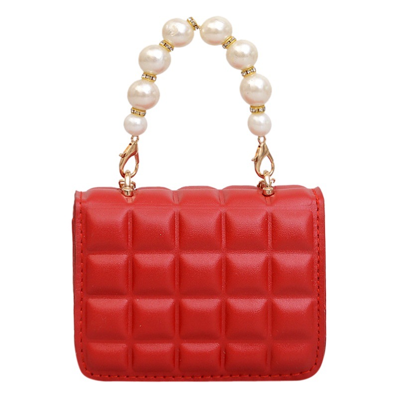 Bolso de cadena de perlas de indentación de tela escocesa de moda de este año mini bolso de mensajero de hombro de cadena de estilo occidental bolso de los niños