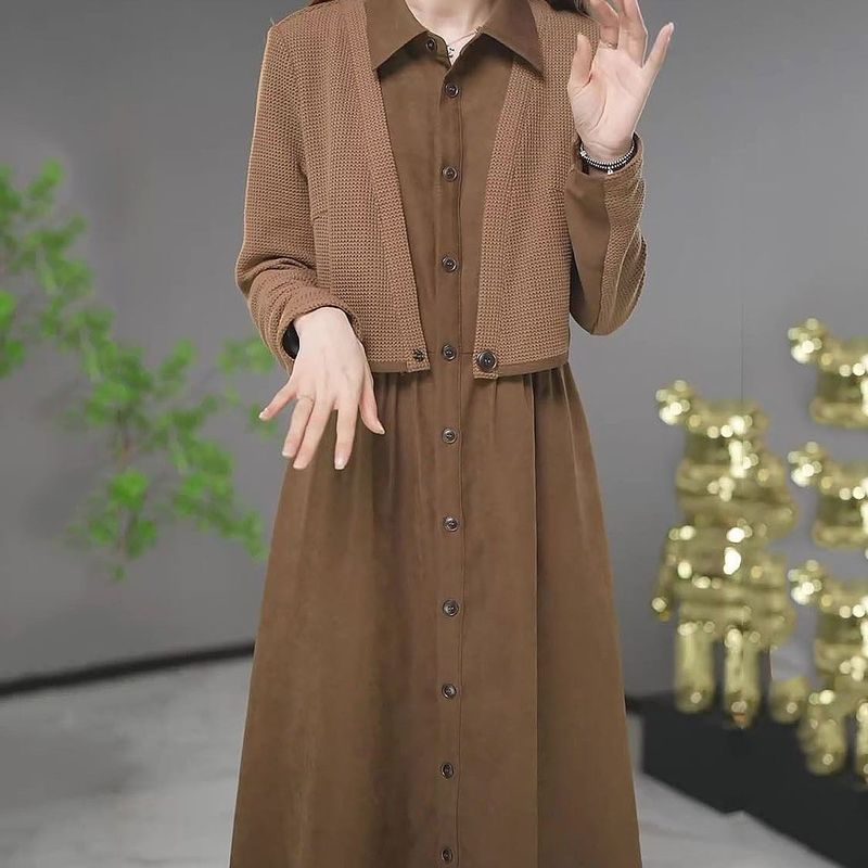 2025秋季新款新中式连衣裙女洋气冬季气质显瘦大码套装裙子新中式|undefined