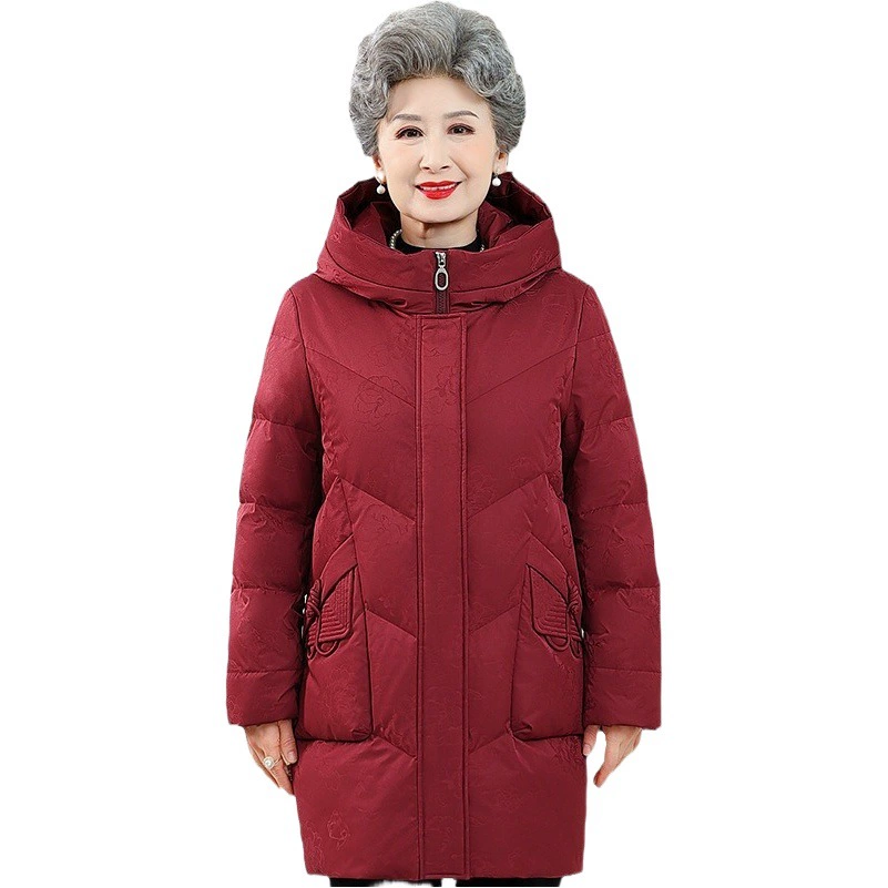 Пуховик для толстой матери Средних и длинных больших размеров, осенне-зимнее пальто для женщин среднего и пожилого возраста, куртка с хлопковой подкладкой до колен для людей среднего возраста