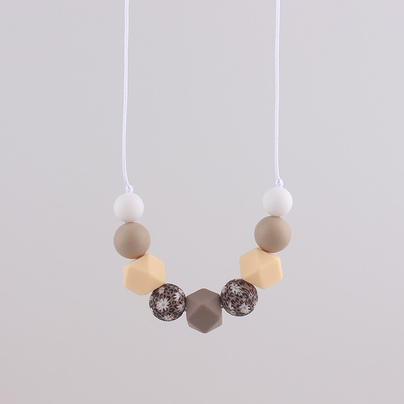 Ins Collar de mordedor para madres y bebés Juguete para bebés Collar de cuentas de silicona por transferencia de agua Collar de madre