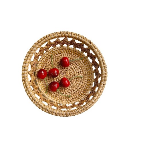 Vietnamese-inspired small snack basket, rattan woven fruit bowl, European-style box, minimalist basket, woven basket tray, bread storage basket
