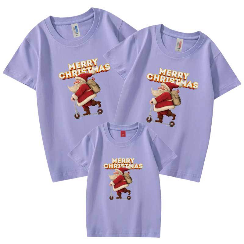 Comercio electrónico transfronterizo regalo de Navidad padre-hijo traje nueva familia de tres madre-hijo manga corta Camiseta monopatín Santa Claus