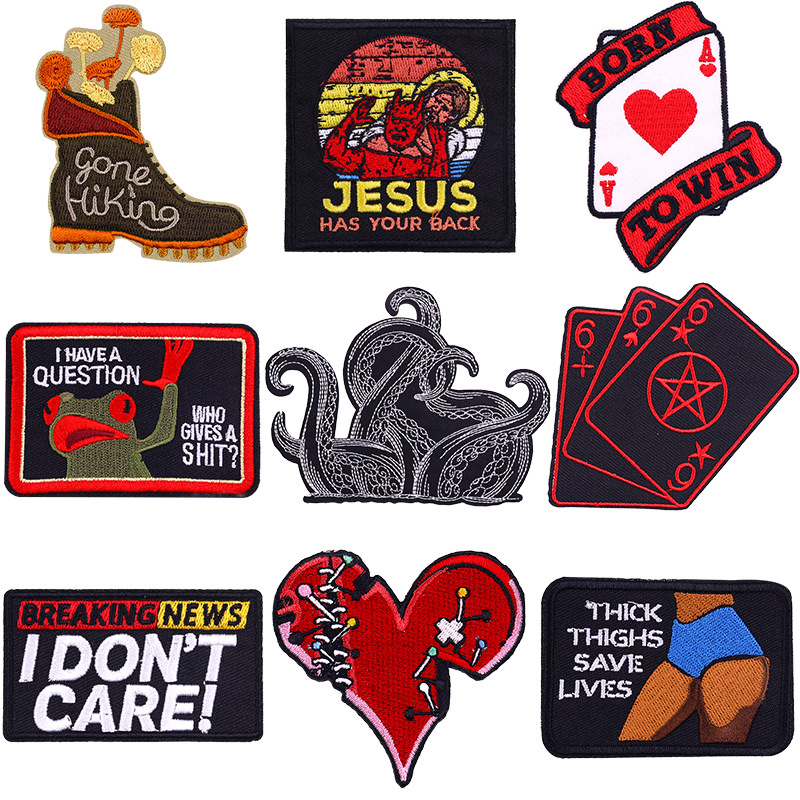 7g Weight Clothing Sticker Patches Classification 1 Piece Quantity Embroidery thread Material Letter, Poker, Heart Shape Pattern Punk, Simple Style Style 1 Piece Punk Simple Style Letter Poker Heart Shape Embroidery Thread Clothing Sticker Patches 10