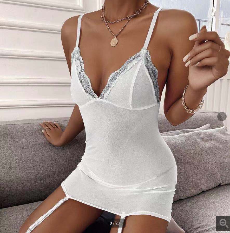 Camisón europeo y americano de talla grande con tiras y aberturas para mujer, con anillos para las piernas, lencería transparente multicolor.