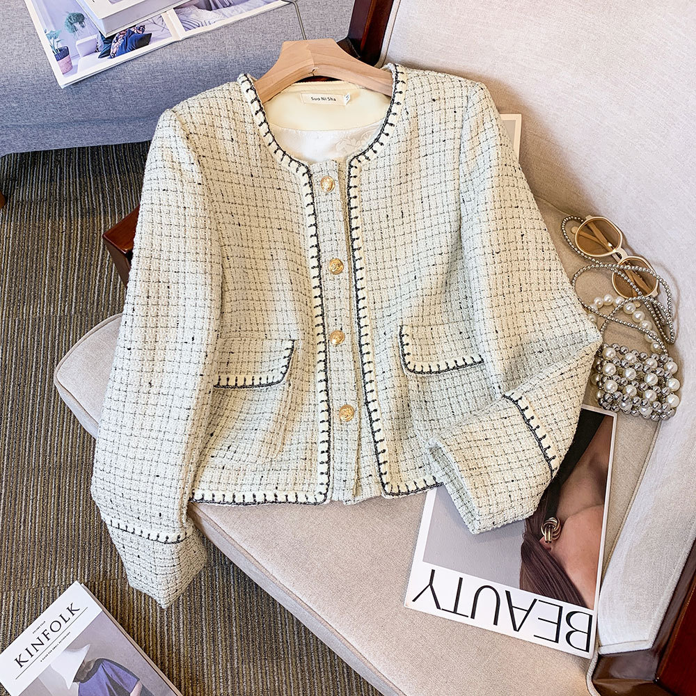 2025 Autumn and Winter New Korean Style Short Jacket Fashion Tweed Design Top Coat Trendy
