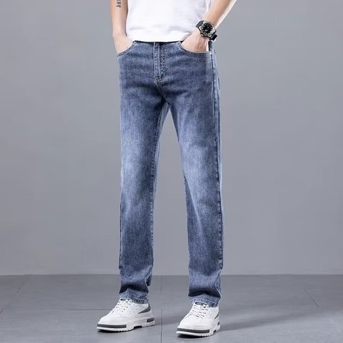 Selected Men's Straight Leg Stretch Jeans - Spring and Summer Casual Long Pants - Washed