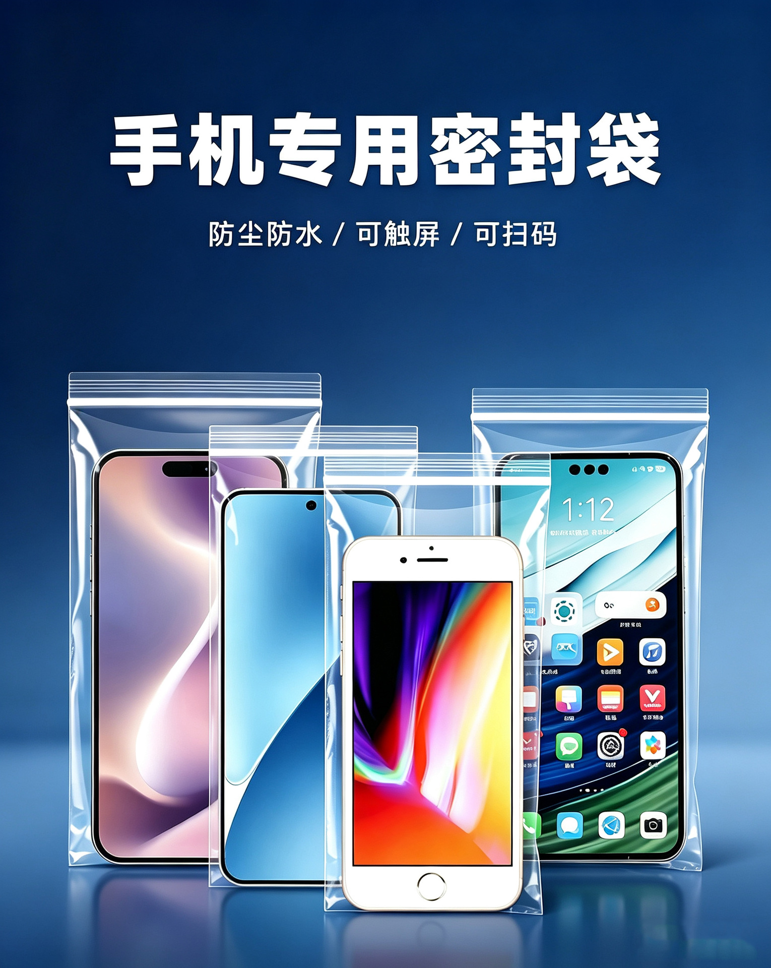 加厚手机防水袋透明防水塑料袋防尘密封保护袋可触屏骑手手机保护