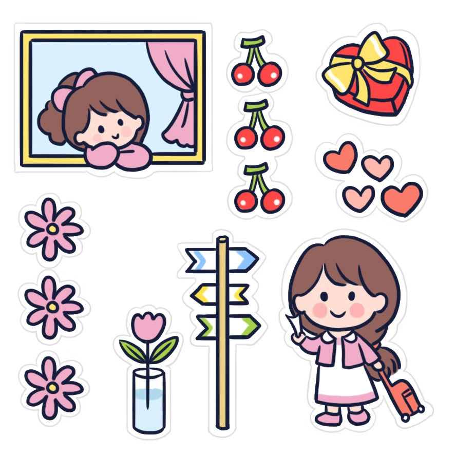 Cartoon sticker, laptop, book, DIY, for students