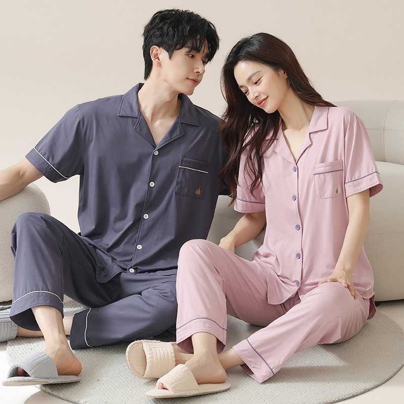 커플 잠옷 여름 얇은 순면 느슨한 대형 여성 잠옷은 여름 남성 순면 가정복 외부에 착용 가능
