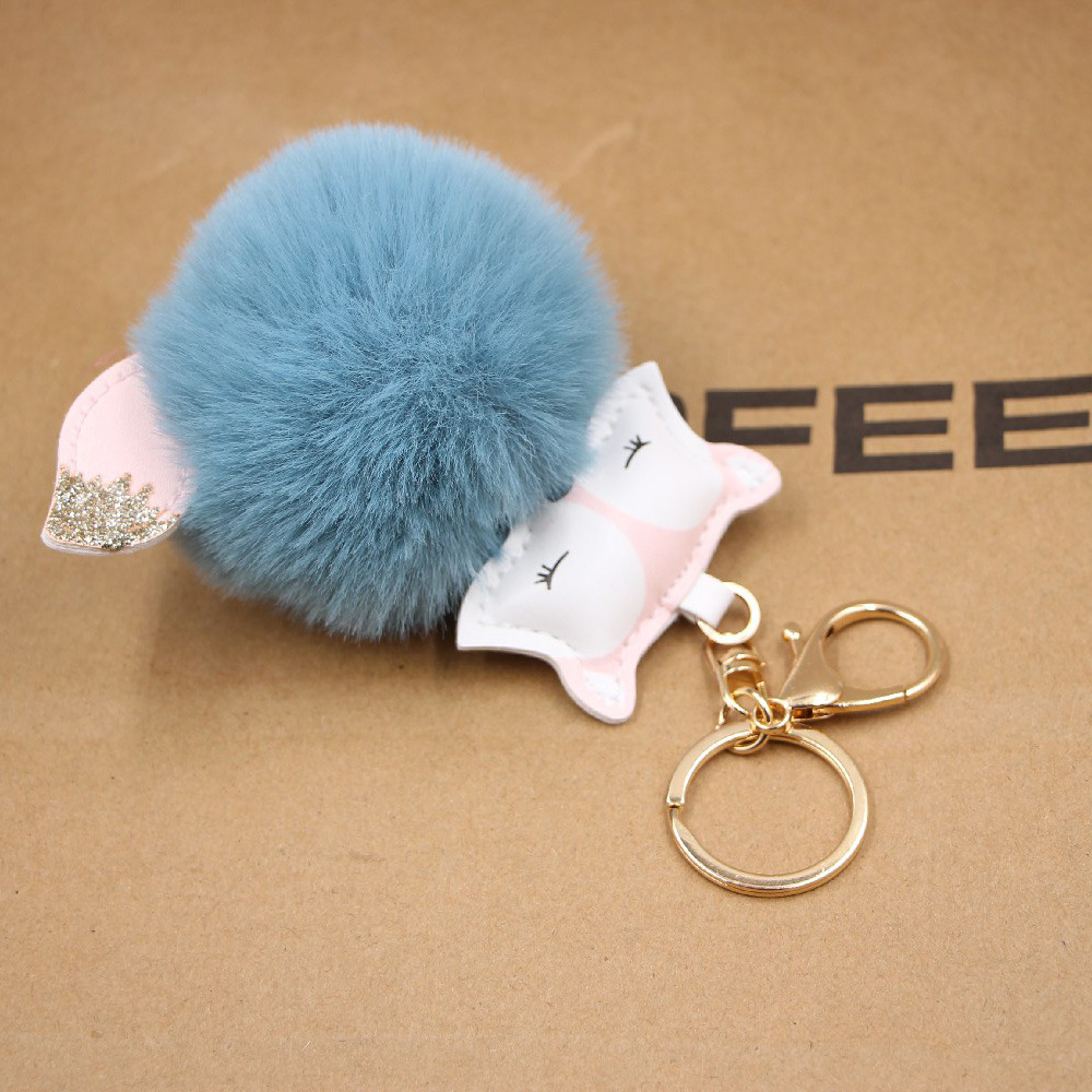 New product fox pu leather plush bag keychain fox head doll toy fur ball school bag pendant pendantpicture11