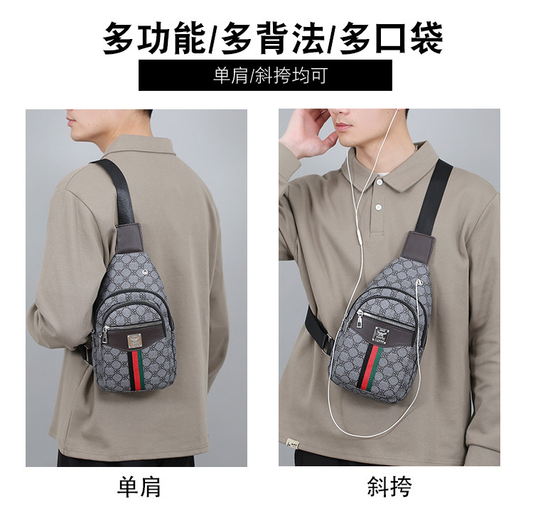 Cross-border chest bag, men's crossbody bag, travel shoulder bag, large-capacity leather bag, sports small backpack, multi-functional men's bag Specification drawing