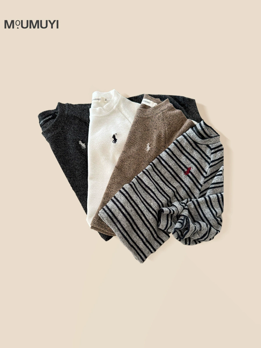 Demi-season solid body-friendly children's long-sleeve for boys, Korean style, increased thickness