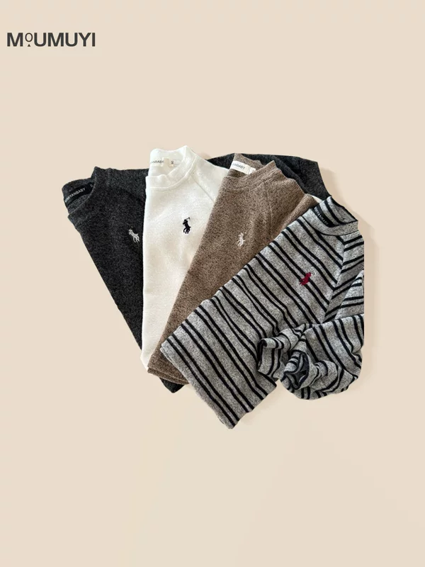 Demi-season solid body-friendly children's long-sleeve for boys, Korean style, increased thickness