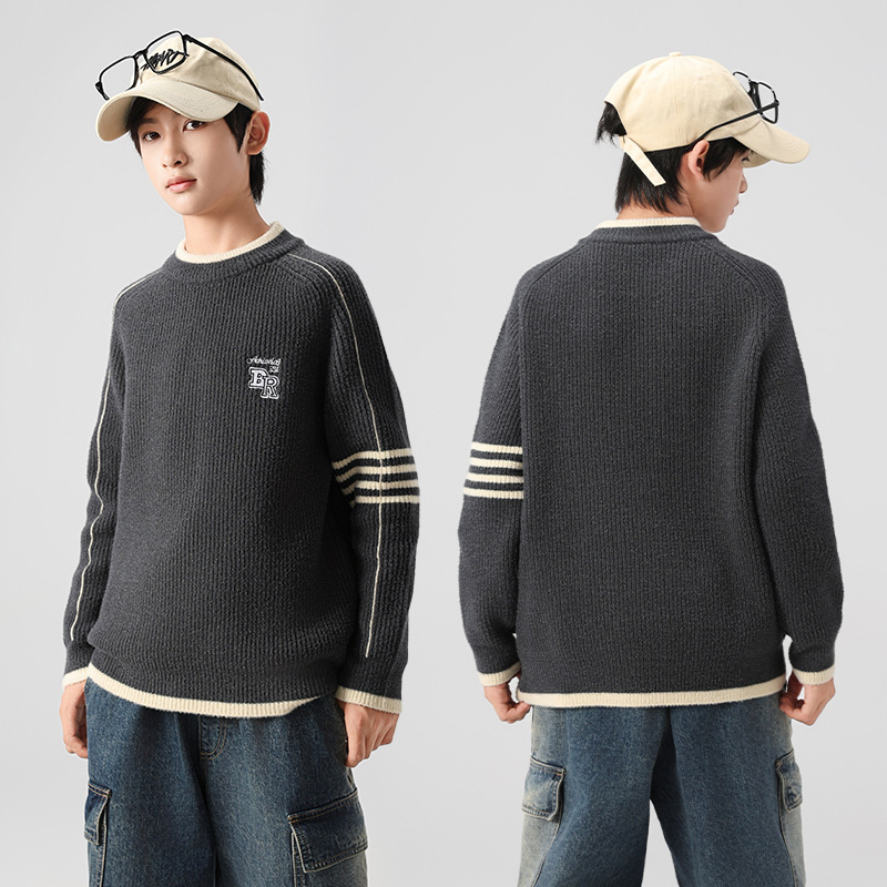 男大童毛衣套头秋冬款保暖线衣偏胖男孩洋气中大童儿童针织衫学生