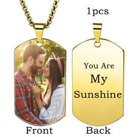 定制跨境个性可diy相片不锈钢军牌项链家庭情侣宠物图片彩色项链