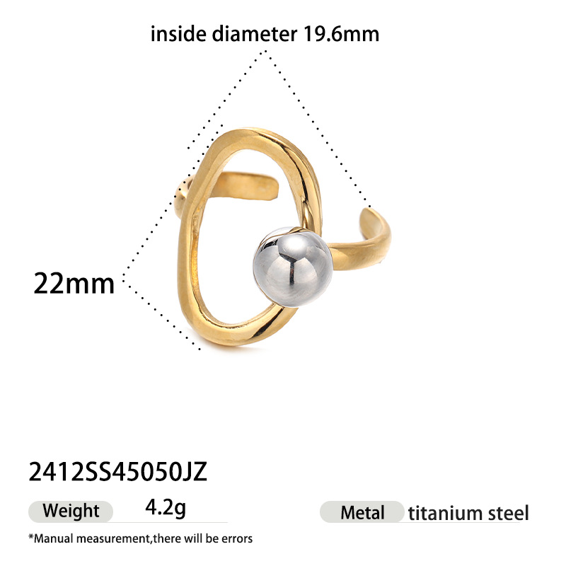 Anillo de acero inoxidable europeo y americano de Tena, sentido de nicho de alta gama, anillo abierto de dos colores de oro y plata simple, joyería de mano transfronteriza para mujer