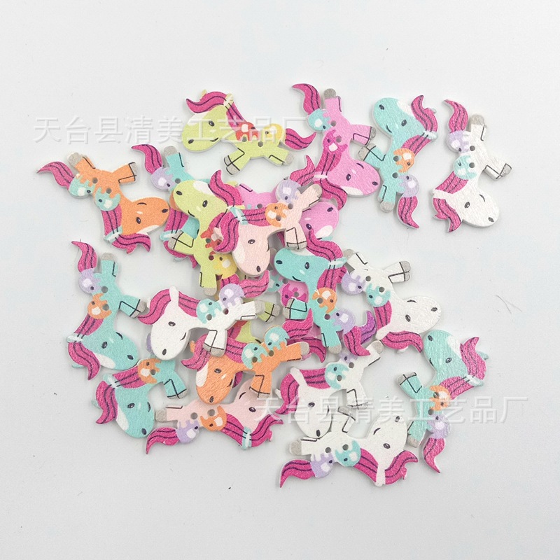 Decoración de bricolaje pony botones de madera animales de dibujos animados botones de madera accesorios decorativos 50 por paquete