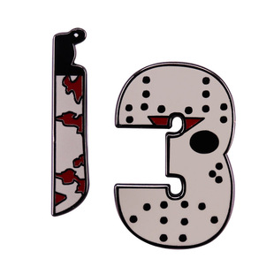 Friday the 13th Jason's Mask and Knife Set Brooch 80 s Horror Movie Badge